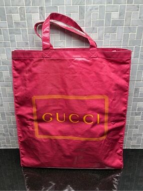 New Gucci Signature Pink Nylon Tote Shopper Bag Large Logo Italy NWT